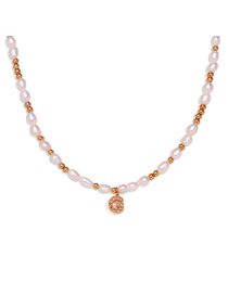 Fashion Gold-g Gold Plated Pearl Beaded Diamond Alphabet Necklace In Titanium Steel