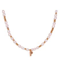 Fashion Gold-p Gold Plated Pearl Beaded Diamond Alphabet Necklace In Titanium Steel