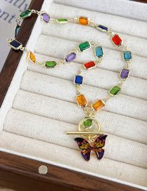 Fashion Color Colorful Square Crystal Butterfly Ot Buckle Necklace