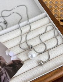Fashion B Silver Alloy Geometric Pearl Ball Necklace