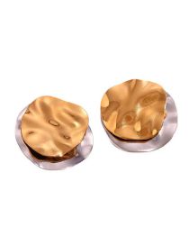 Fashion Gold And Silver Color Titanium Steel Gold-plated Color-block Pleated Stud Earrings