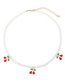 Fashion Color Pearl Beaded Cherry Necklace