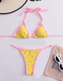 Fashion Pink Polyester Halterneck Tie-print Two-piece Swimsuit