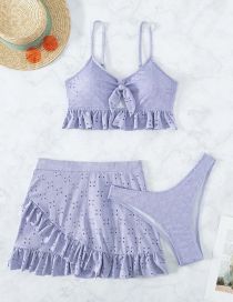 Fashion Purple Polyester Lace Two-piece Swimsuit Three-piece Set