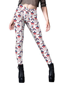 Fashion 2# Polyester Print High Waist Trousers