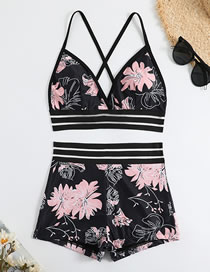 Fashion Color Polyester Printed Boxer Two-piece Swimsuit