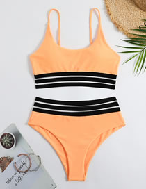 Fashion Orange Nylon High Waist One Piece Swimsuit