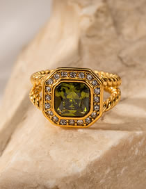 Fashion Gold Titanium Square Diamond Ring