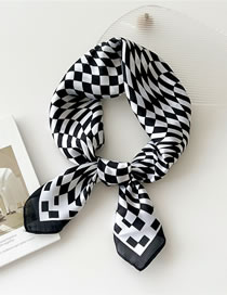 Fashion 13 Twisted Grid Black Cotton And Linen Printed Scarf