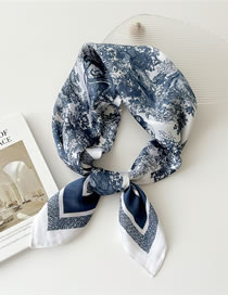Fashion 17 Lion Forest Blue Cotton And Linen Printed Scarf