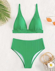 Fashion Green Nylon V-neck High Waist Two-piece Swimsuit