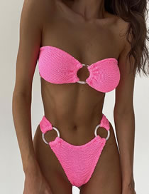 Fashion Pink Crinkle Ring Two-piece Swimsuit