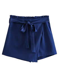 Fashion Navy Blue Denim Tencel Lace-up Shorts
