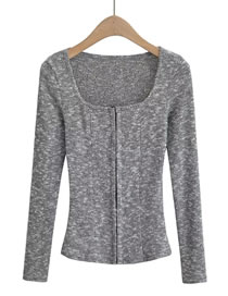 Fashion Light Gray Polyester Square Neck Hook Breasted Cardigan