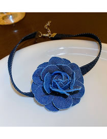 Fashion Necklace - Blue Denim Flower Necklace