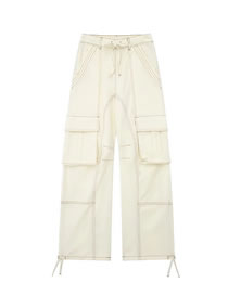 Fashion White Seamed Multi-pocket Straight-leg Trousers