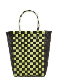 Fashion Black With Green Plastic Check Large Capacity Tote Bag