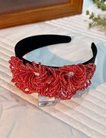 Fashion Red Rice Bead Braided Flower Headband