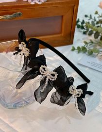 Fashion Black Crystal Beaded Bow Fabric Flower Headband
