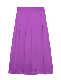 Fashion Purple Silk Satin Pleated Skirt