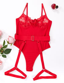 Fashion Red Polyester Lace See-through One-piece Underwear