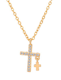 Fashion 4# Copper And Diamond Cross Necklace