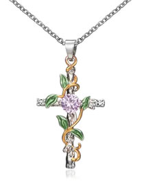 Fashion 13# Copper And Diamond Cross Necklace