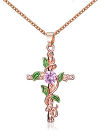 Fashion 15# Copper And Diamond Cross Necklace