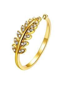 Fashion 3# Copper And Diamond Leaf Ring