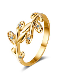 Fashion 6# Copper And Diamond Leaf Ring