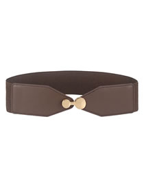 Fashion Brown Wide Elasticated Belt With Metal Buckle In Faux Leather