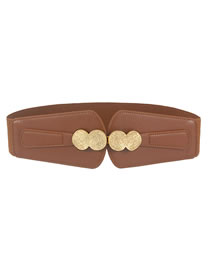 Fashion Camel Wide Elasticated Belt With Metal Buckle In Faux Leather