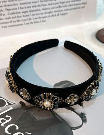 Fashion Black Fabric Diamond-studded Geometric Wide-brimmed Headband