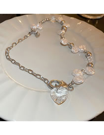 Fashion 18#necklace-silver-pearl Heart Pearl Panel Chain Heart Necklace