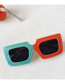 Fashion Green Orange Square Color Block Sunglasses