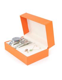 Fashion Orange Pu Rectangular Flip Storage Box
