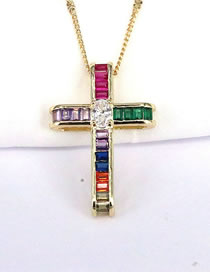 Fashion Cross Geometric Diamond Cross Necklace