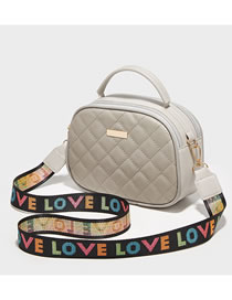 Fashion Grey Pu Diamond Letter Wide Shoulder Strap Messenger Bag