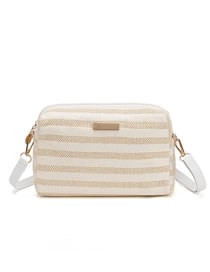 Fashion Beige Stripes Straw Large Capacity Messenger Bag