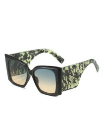 Fashion Green And Yellow Black Frame Pc Square Large Frame Sunglasses