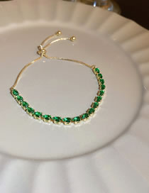 Fashion 17# Bracelet - Green (real Gold Plating) Copper Paved Zirconia Square Prong Bracelet