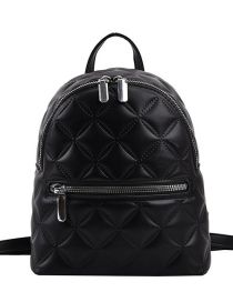 Fashion Black Rhombus Embossed Large Capacity Backpack