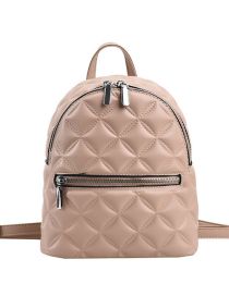 Fashion Khaki Rhombus Embossed Large Capacity Backpack