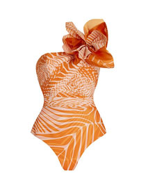 Fashion One-piece Swimsuit Polyester Floral Print Cross-shoulder Swimsuit