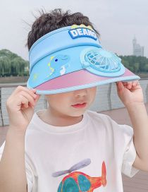 Fashion Blue Dinosaur Fan Hat [send Windproof Rope] Plastic Cartoon Printed Children's Sunscreen Hat With Fan Empty Top (live)