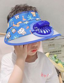 Fashion Royal Blue Cartoon Bear - Free Windproof Rope Plastic Cartoon Printed Children's Sunscreen Hat With Fan Empty Top (live)