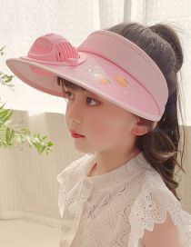 Fashion Light Pink Small Apple [wind Speed Can Be Adjusted] Plastic Cartoon Printed Children's Sunscreen Hat With Fan Empty Top (live)