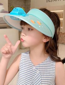 Fashion Sky Blue Small Apple [wind Speed Can Be Adjusted] Plastic Cartoon Printed Children's Sunscreen Hat With Fan Empty Top (live)