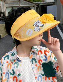 Fashion [usb + Three-speed Adjustment] Fan Cap - Yellow Panda Plastic Cartoon Printed Children's Sunscreen Hat With Fan Empty Top (live)