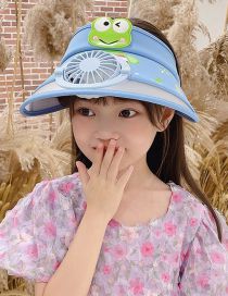 Fashion [usb+three-speed Adjustment]fan Cap-cartoon Frog-lake Blue Plastic Cartoon Printed Children's Sunscreen Hat With Fan Empty Top (live)
